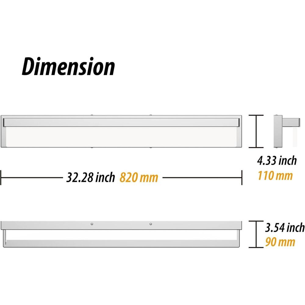 32" Chrome LED Bathroom Vanity Light, 4000K Modern Wall Light - Picture 2 of 5